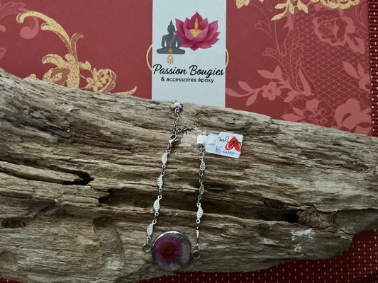 Bracelet  maille feuille - marguerite rose