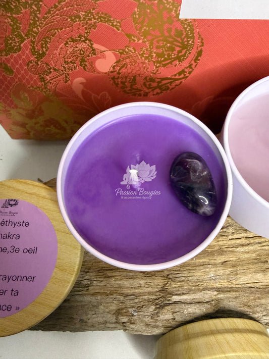 Pot métal doré ✨ Bougie énergétique – Chakra 3ème oeil 💜 parfumé au choix 🌿